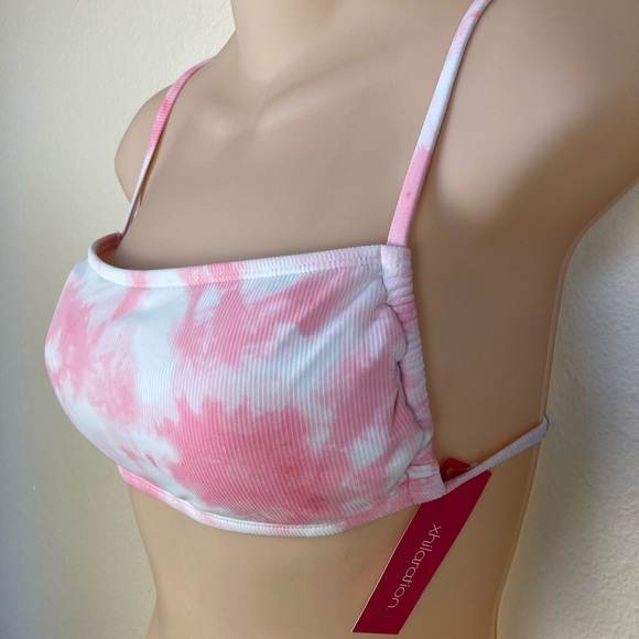 Xhilaration Bathing Swim Suit Top Multiple Sizes Pink White Tie-dye Ribbed Knit - Picture 2 of 6